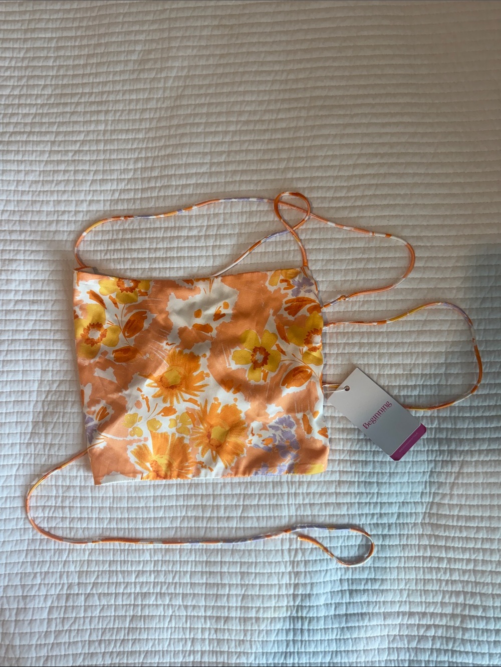 Beginning Boutique Floral Satin Cami Top in Orange and Yellow